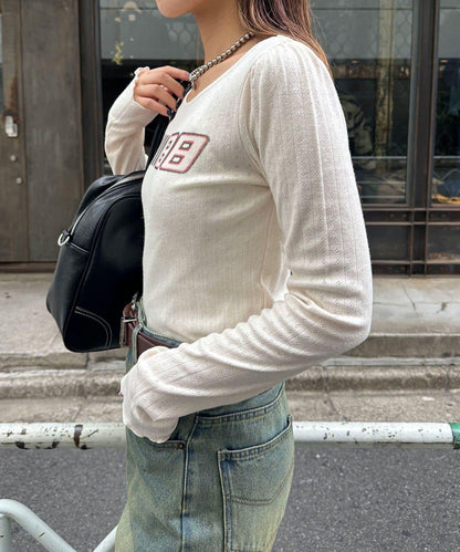 蕾絲拼接標誌修身上衣