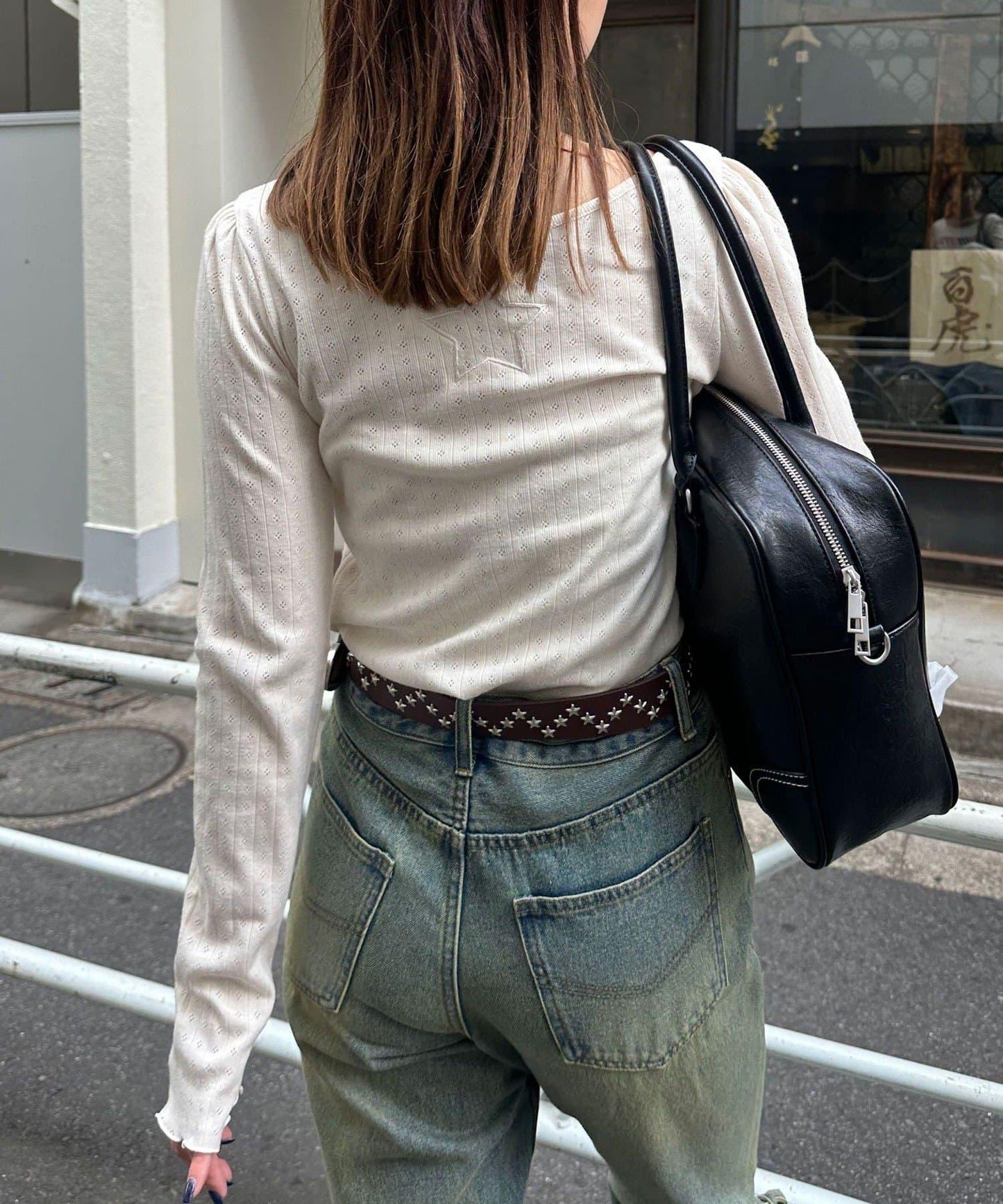 蕾絲拼接標誌修身上衣