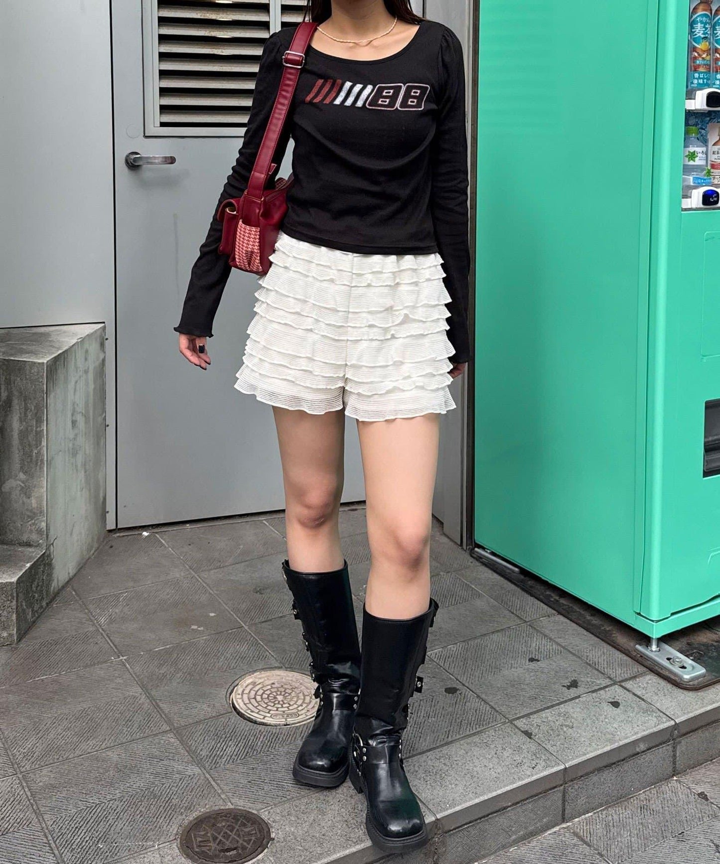 蕾絲拼接標誌修身上衣