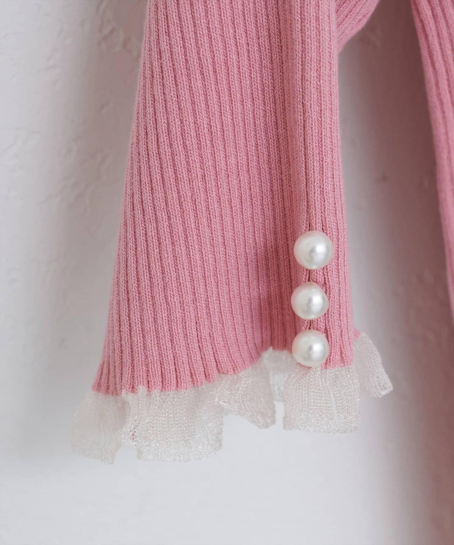 【natural couture】前後兩穿透視荷葉邊羅紋針織衫