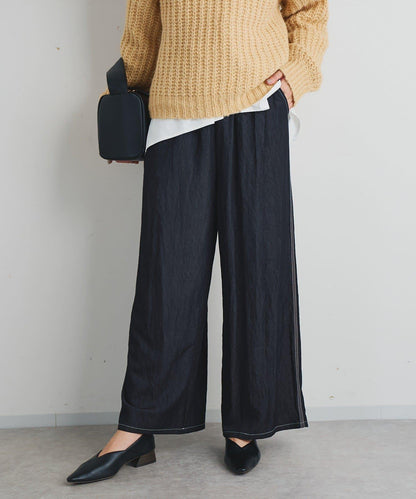 舒適穿著感亮面牛仔闊腿褲