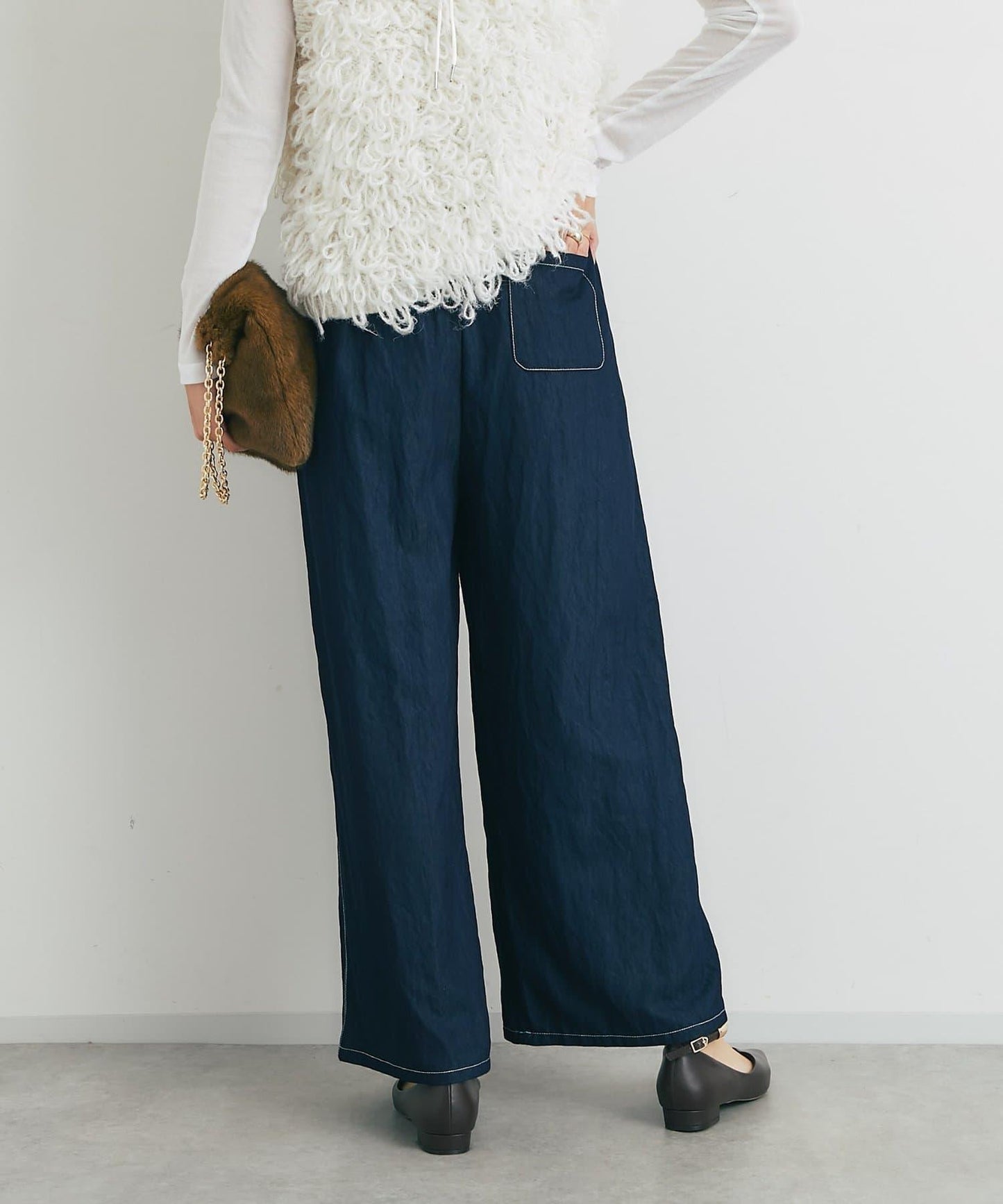 舒適穿著感亮面牛仔闊腿褲