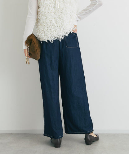 舒適穿著感亮面牛仔闊腿褲