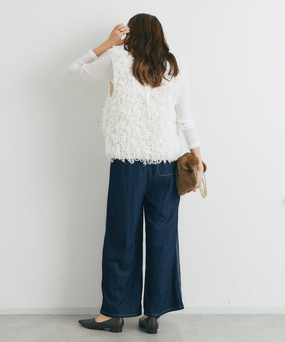 舒適穿著感亮面牛仔闊腿褲