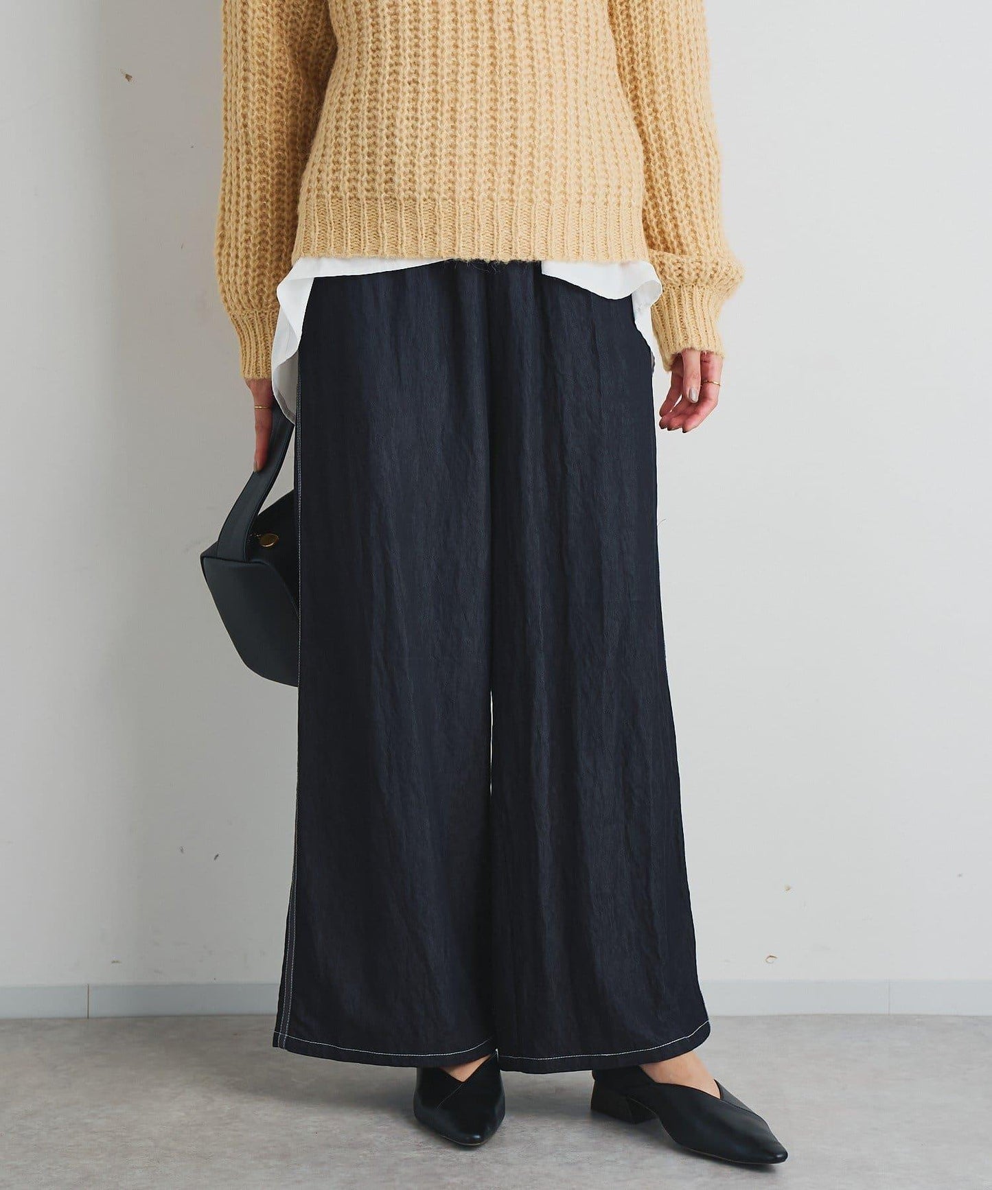 舒適穿著感亮面牛仔闊腿褲