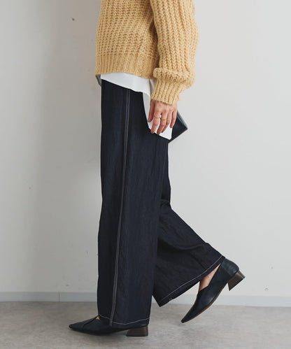 舒適穿著感亮面牛仔闊腿褲