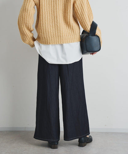 舒適穿著感亮面牛仔闊腿褲