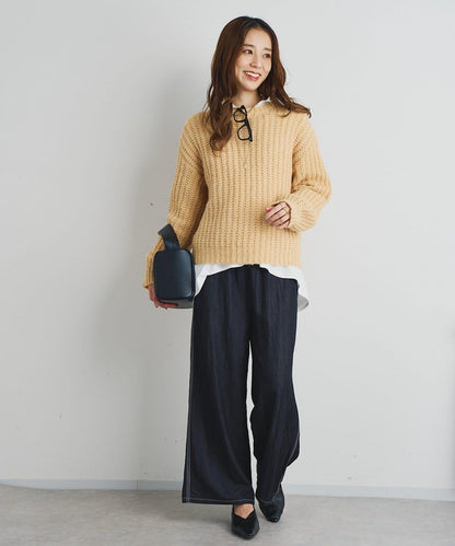 舒適穿著感亮面牛仔闊腿褲