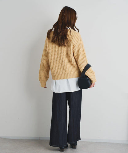 舒適穿著感亮面牛仔闊腿褲