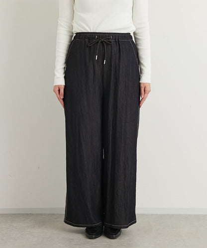 舒適穿著感亮面牛仔闊腿褲