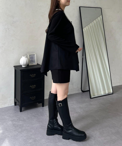 不規則下襬荷葉邊拼接A字羅紋長袖T恤