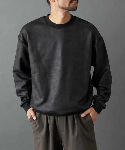 仿皮塗層長袖套頭衫