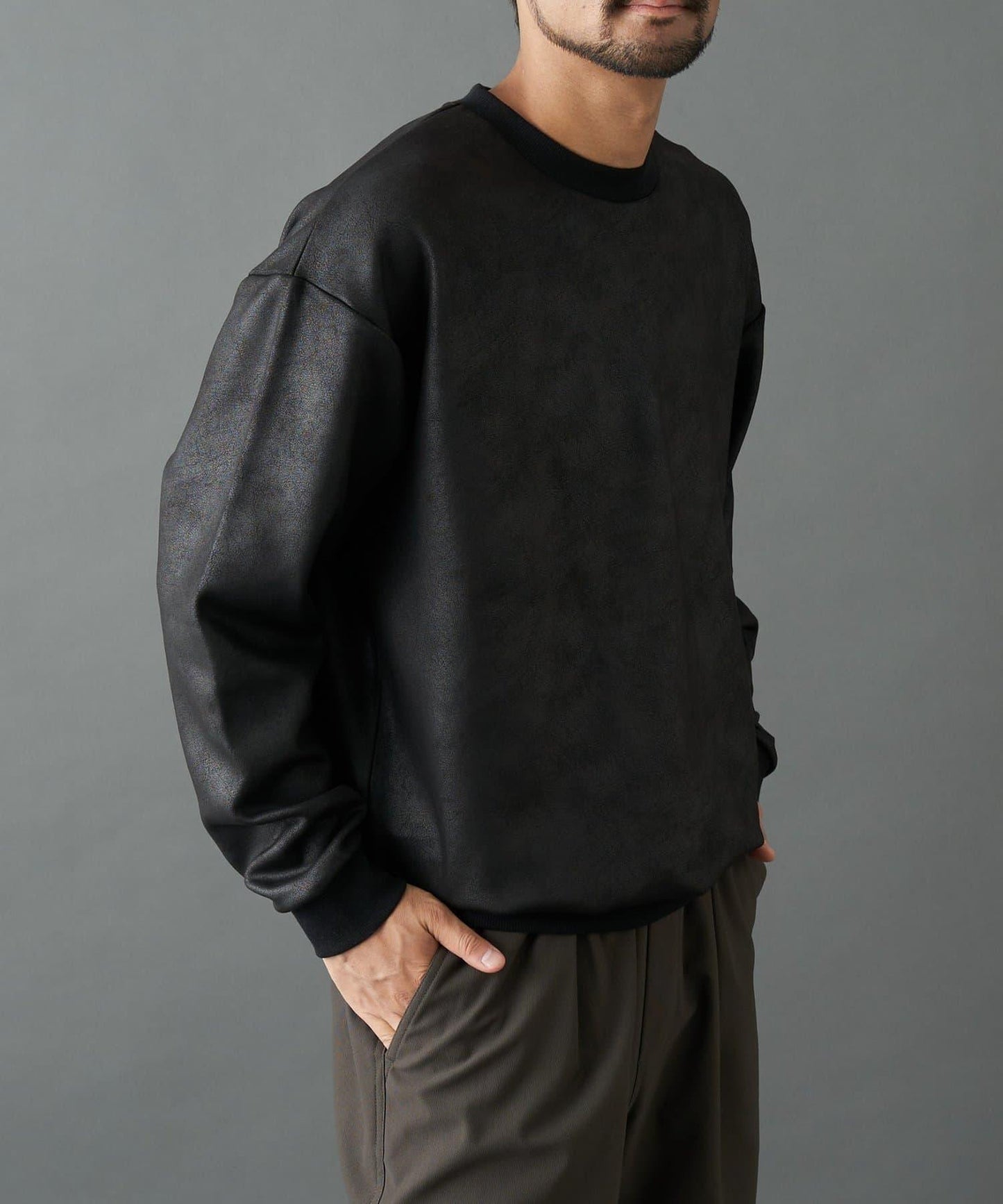 仿皮塗層長袖套頭衫