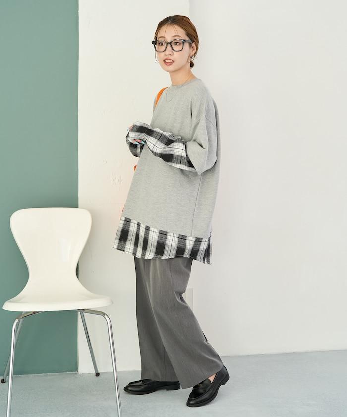 格子襯衫拼接內刷毛套頭衫