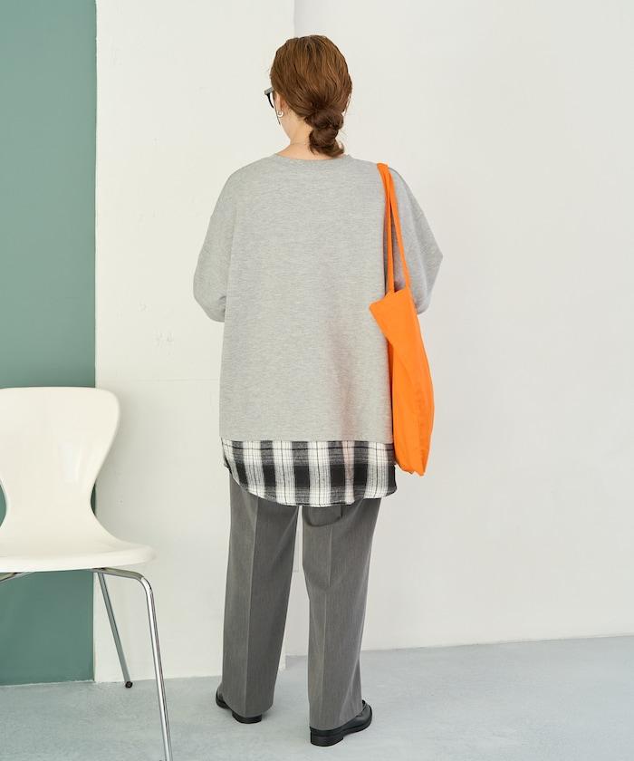 格子襯衫拼接內刷毛套頭衫