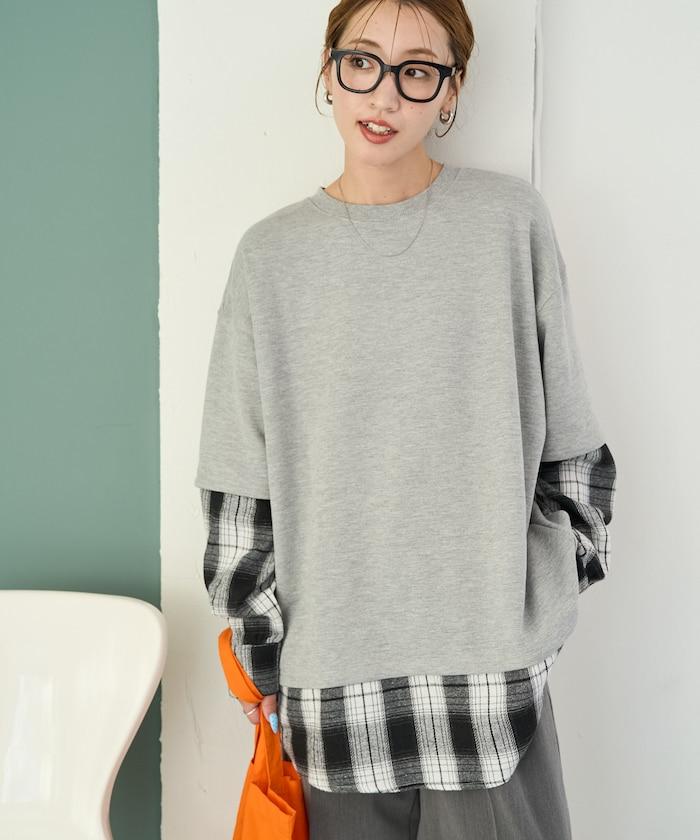 格子襯衫拼接內刷毛套頭衫