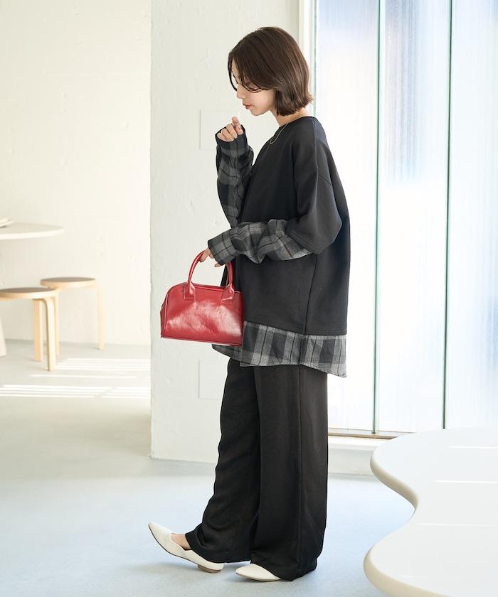 格子襯衫拼接內刷毛套頭衫