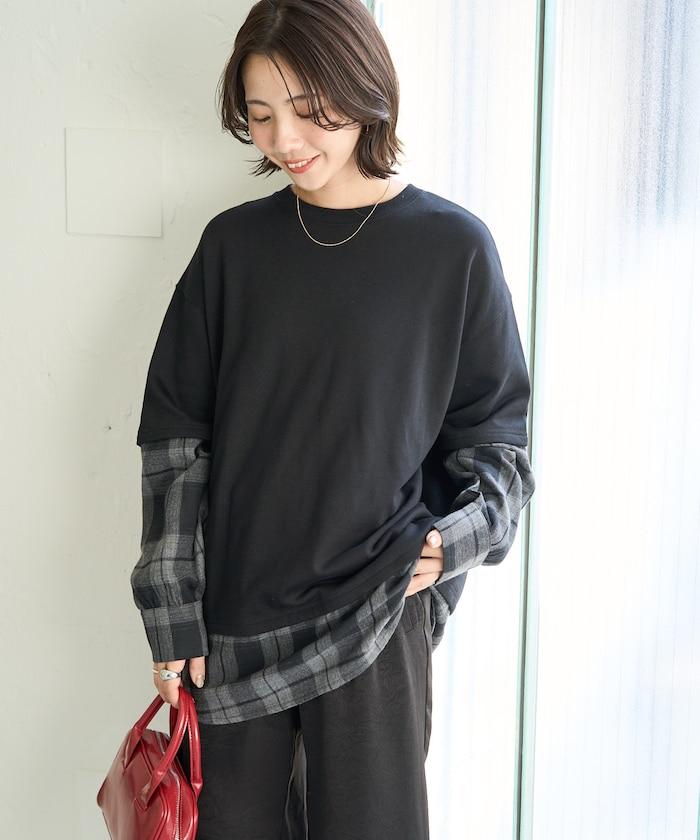 格子襯衫拼接內刷毛套頭衫