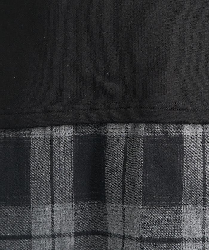 格子襯衫拼接內刷毛套頭衫