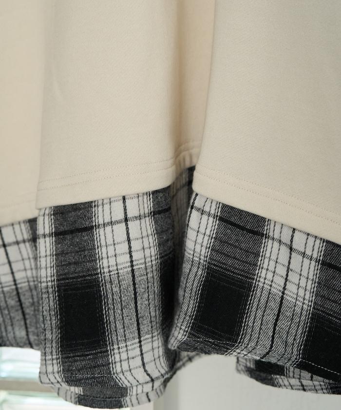 格子襯衫拼接內刷毛套頭衫