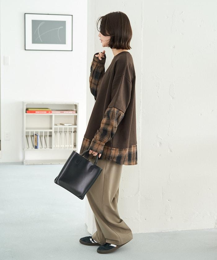 格子襯衫拼接內刷毛套頭衫