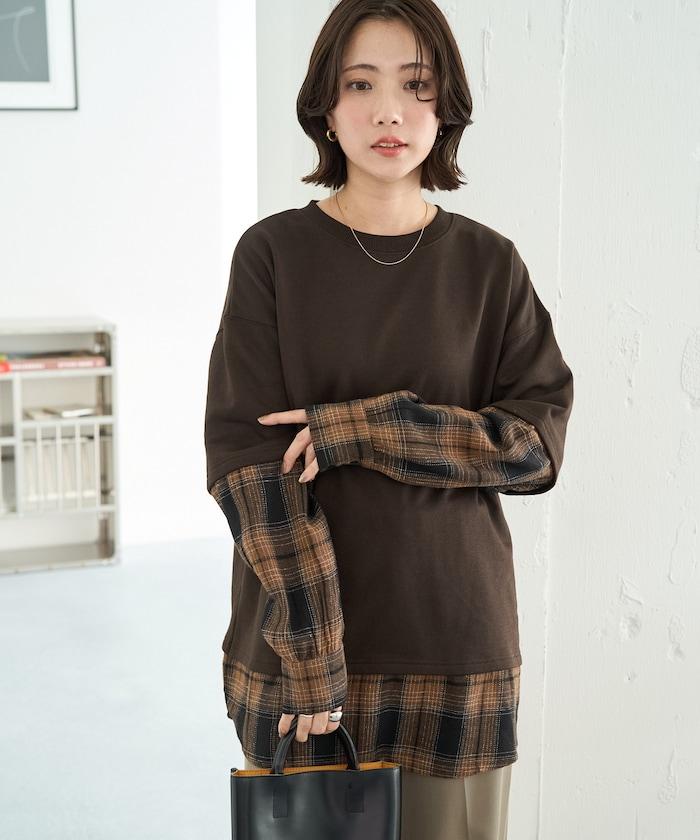 格子襯衫拼接內刷毛套頭衫