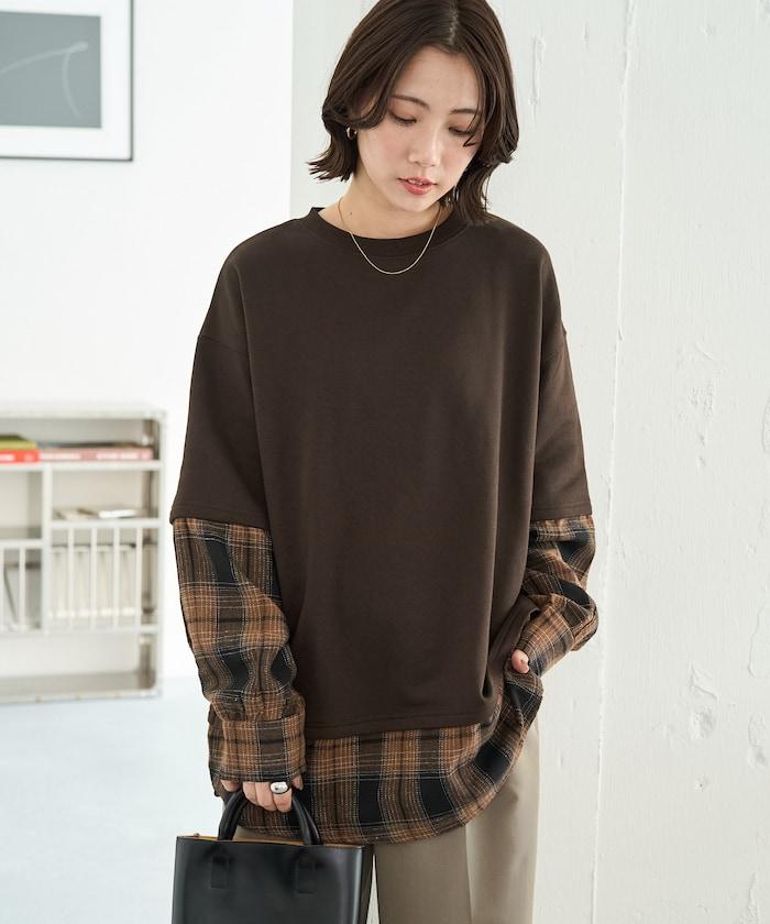 格子襯衫拼接內刷毛套頭衫