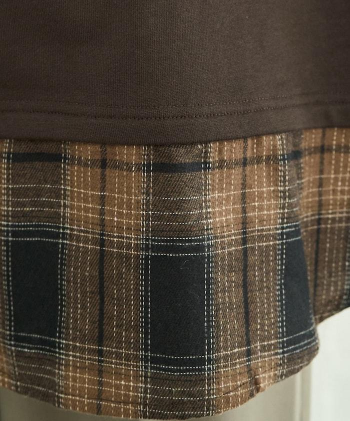 格子襯衫拼接內刷毛套頭衫