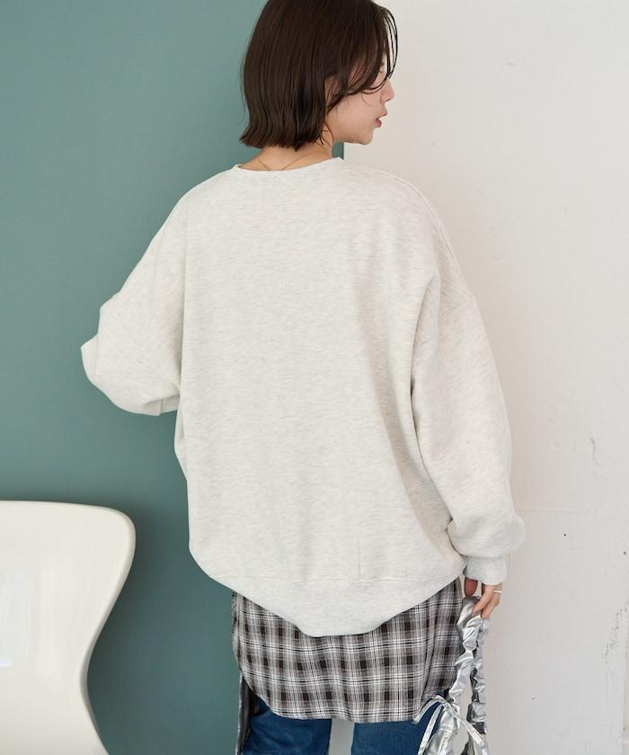 加絨燈芯絨刺繡標誌寬鬆版套頭衫