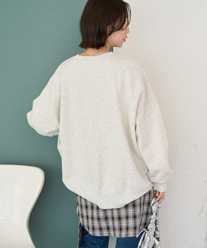 加絨燈芯絨刺繡標誌寬鬆版套頭衫