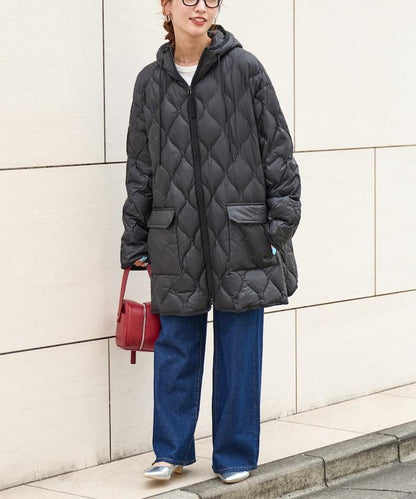 特別款連帽中長款輕柔羽絨服