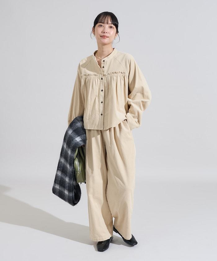 燈芯絨褶皺長褲＜可搭配套裝＞