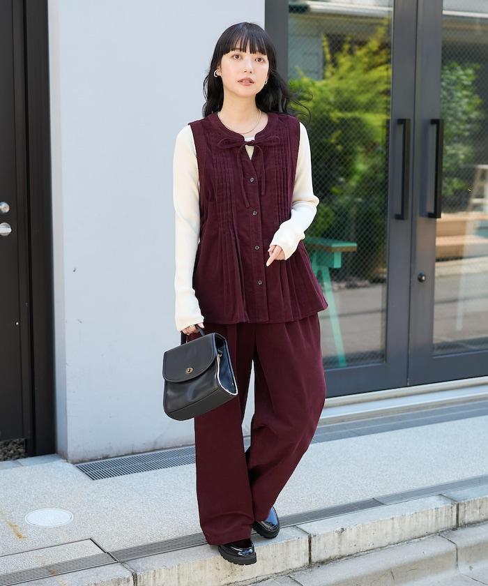 燈芯絨褶皺長褲＜可搭配套裝＞