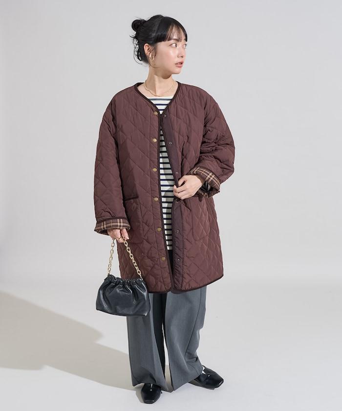 PRIMALOFT 菱形絎縫無領大衣