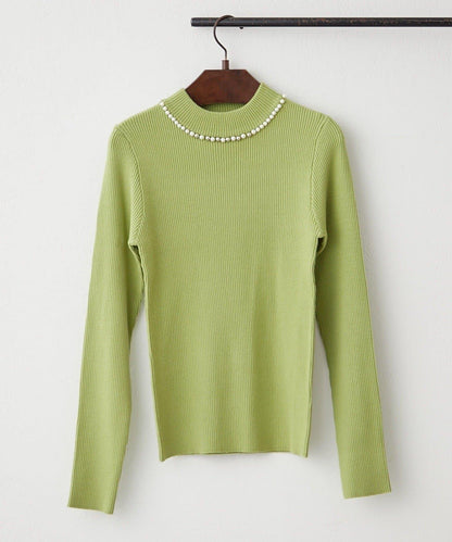 【RMAF】珍珠裝飾小高領羅紋針織衫