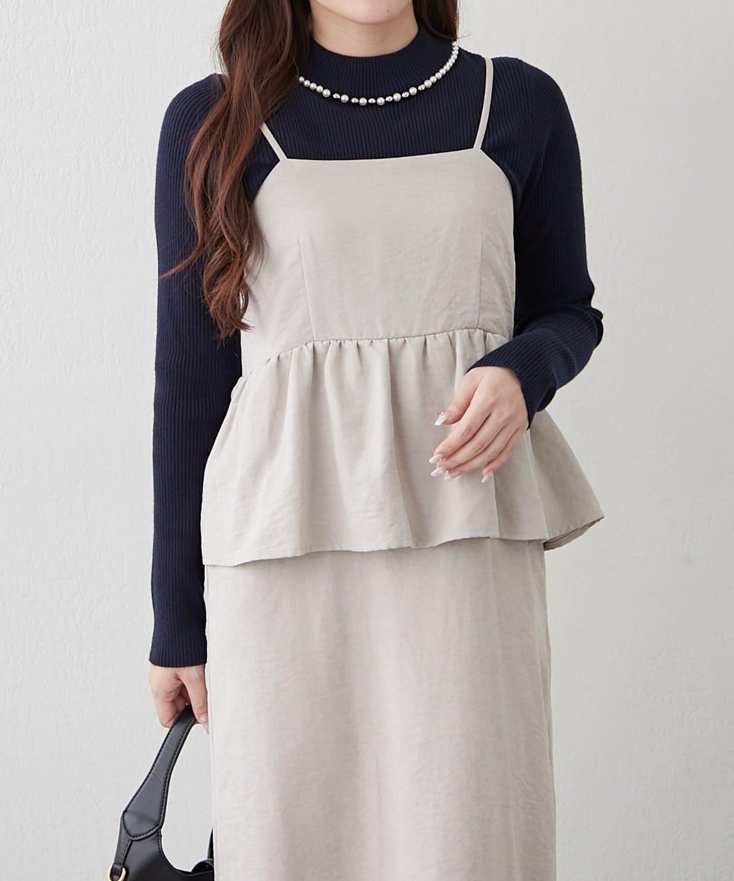 【RMAF】珍珠裝飾小高領羅紋針織衫