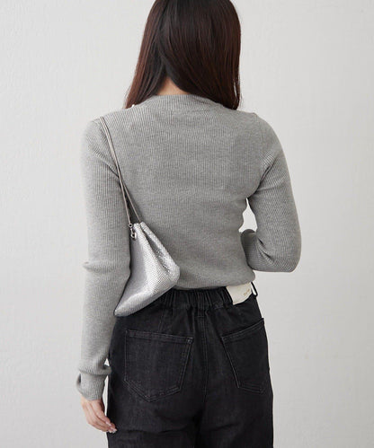 【RMAF】珍珠裝飾小高領羅紋針織衫