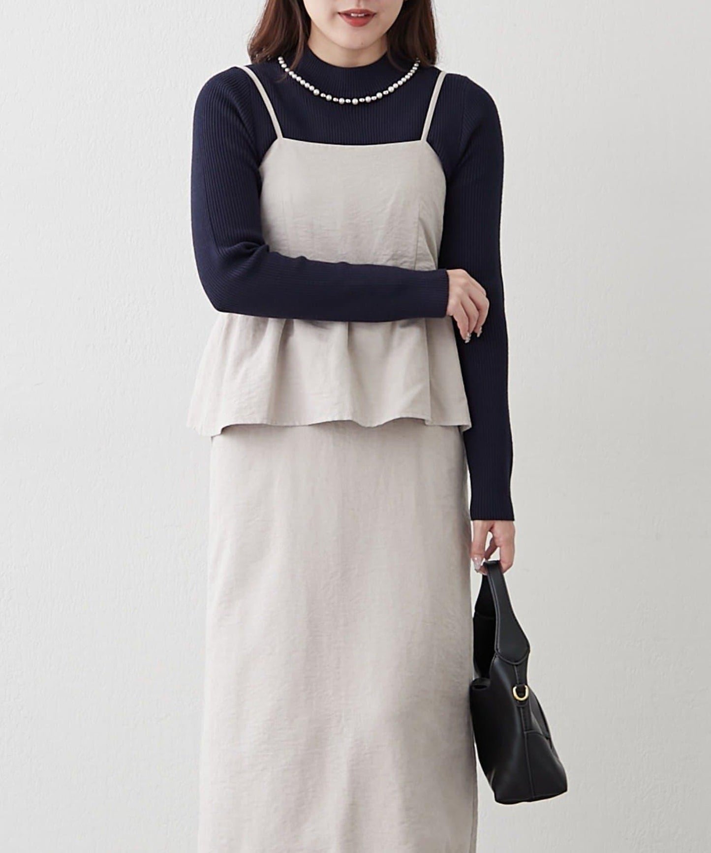 【RMAF】珍珠裝飾小高領羅紋針織衫