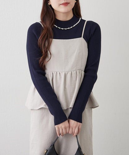 【RMAF】珍珠裝飾小高領羅紋針織衫