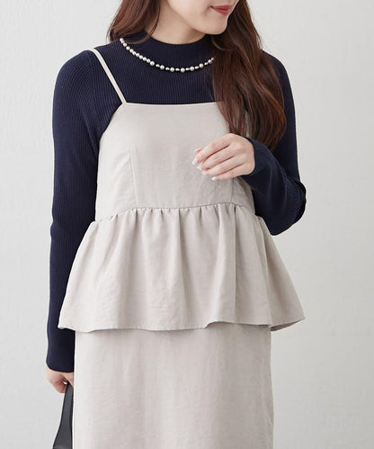 【RMAF】珍珠裝飾小高領羅紋針織衫