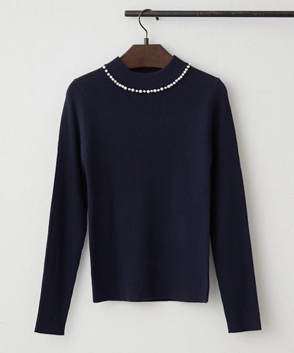 【RMAF】珍珠裝飾小高領羅紋針織衫