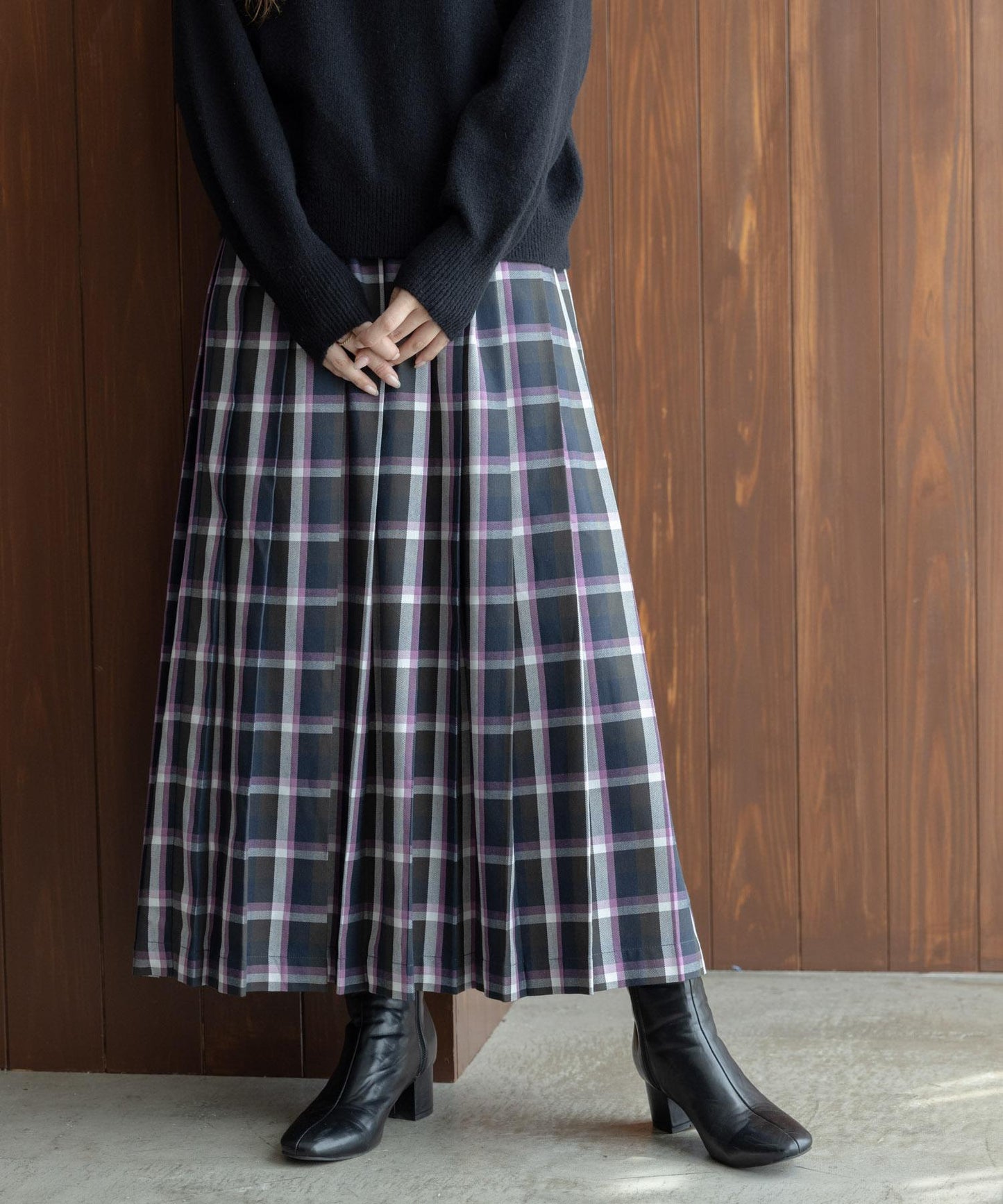 格紋百褶休閒裙