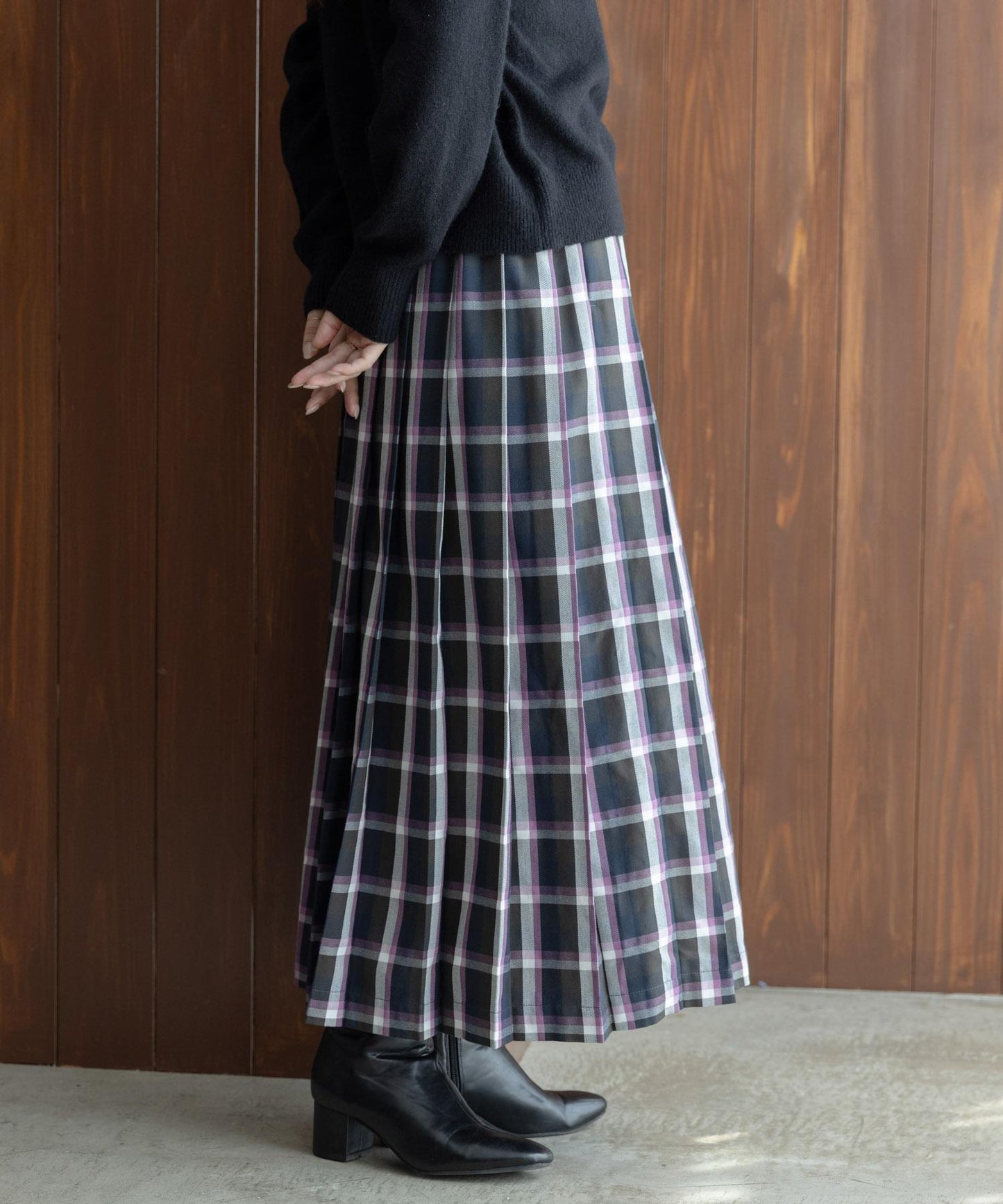 格紋百褶休閒裙