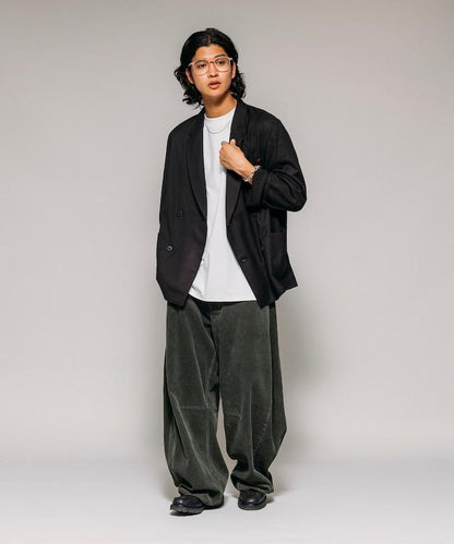 寬鬆版型 單水洗 彎曲燈芯絨長褲