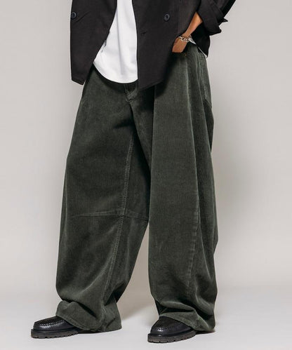 寬鬆版型 單水洗 彎曲燈芯絨長褲