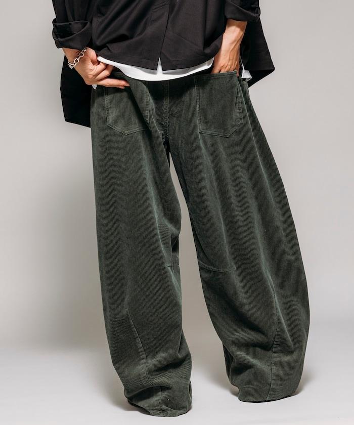 寬鬆版型 單水洗 彎曲燈芯絨長褲