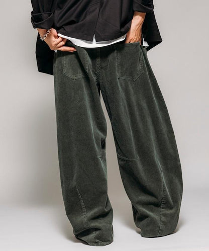 寬鬆版型 單水洗 彎曲燈芯絨長褲