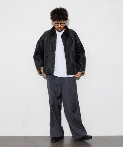 水洗100%羊毛寬鬆版型西裝褲