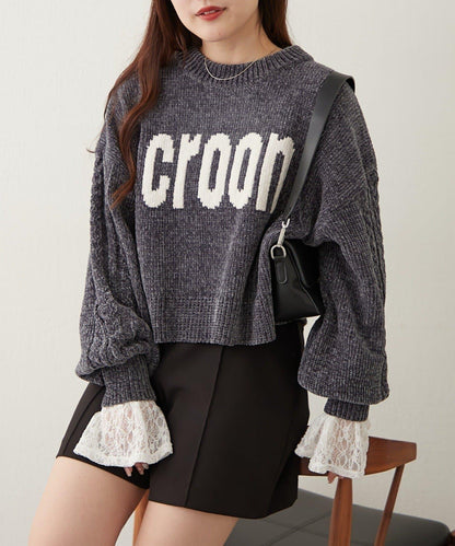 天鵝絨毛線標誌針織衫