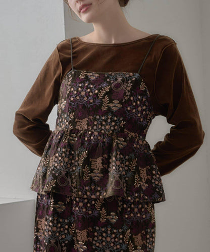 【aguni】天鵝絨刺繡吊帶背心